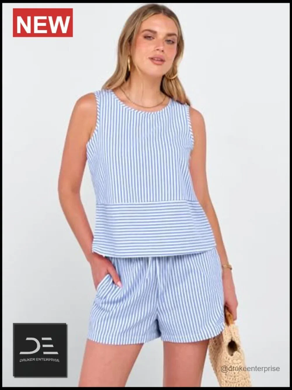 2 Piece Outfits Striped Tank Top Matching Shorts Lounge Set Beach Vacation